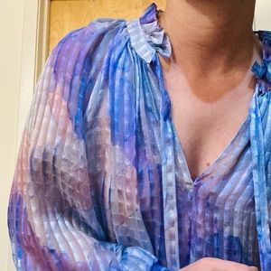 LoveShackFancy  Willow Silk Top Raindrop ruffled mock collar and balloon sleeves